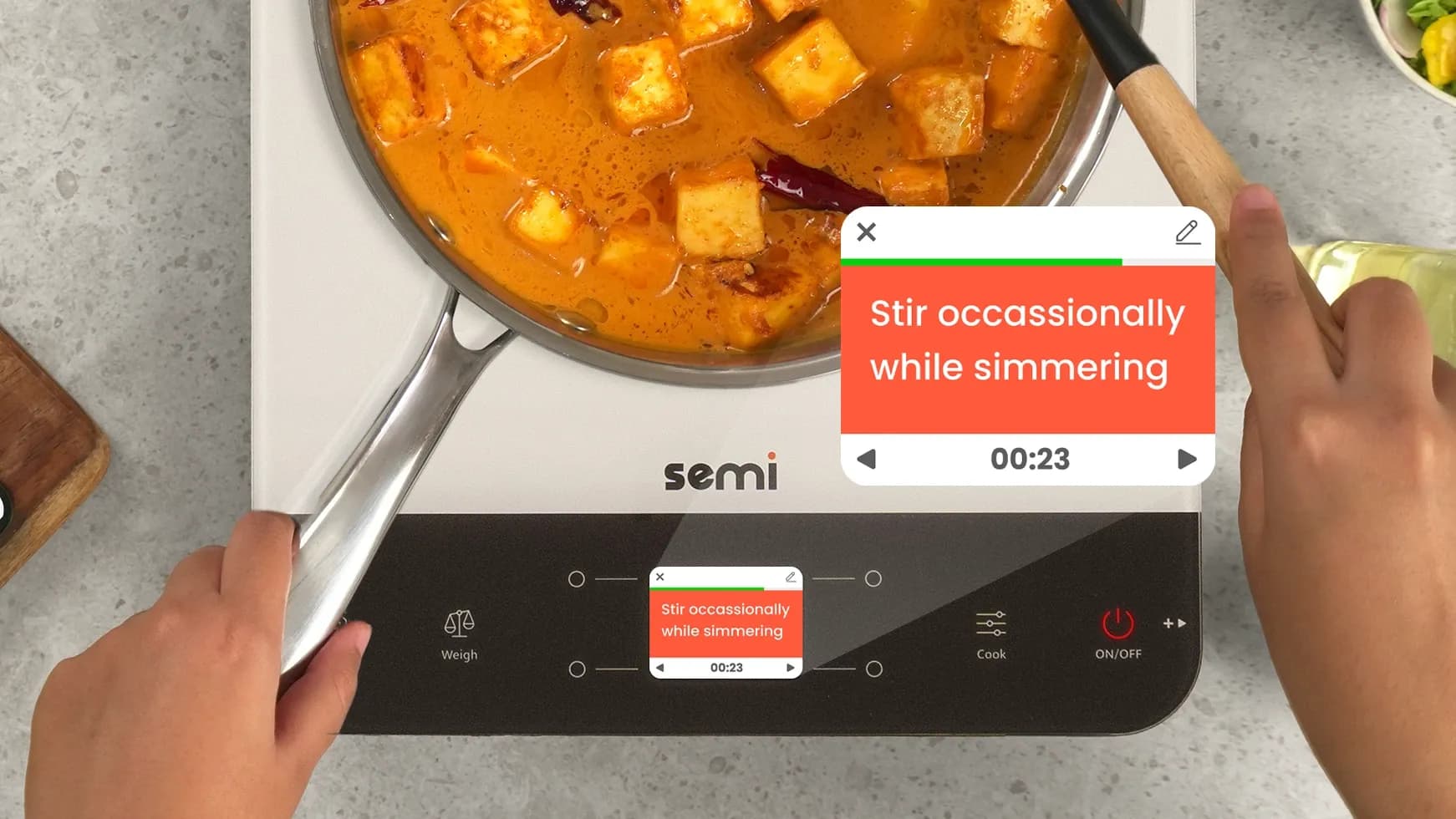 Person preparing ingredients with Semi